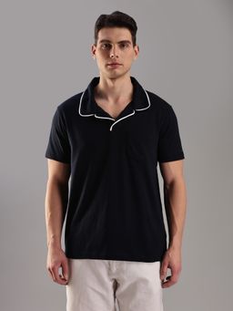 Tommy Hilfiger - Navy Blue Solid Regular-Fit Cotton Polo T-Shirt
