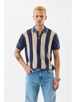 Snitch - Men Navy Blue Cotton Regular Fit Polo T-Shirt