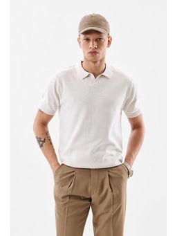 Snitch - Men Off White Cotton Regular Fit Polo T-Shirt