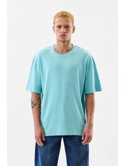 Snitch - Men Blue Cotton Oversized Fit T-Shirt
