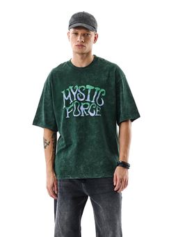 Snitch - Men Green Cotton Oversized Fit T-Shirt