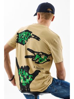 Snitch - Men Beige Cotton Regular Fit T-Shirt