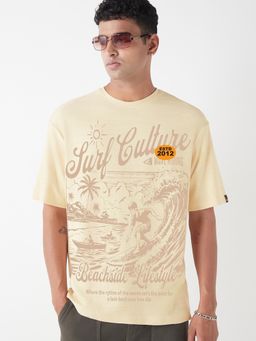 Bewakoof - Air 1.0 Men's Off White Surfculture Graphic Printed Oversized T-shirt