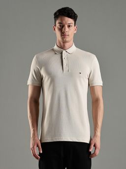 Tommy Hilfiger - Men Beige Cotton Slim Fit Polo T-Shirt
