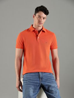 Tommy Hilfiger - Men Orange Cotton Slim Fit Polo T-Shirt