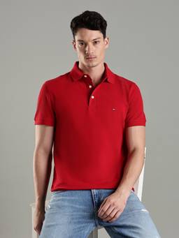 Tommy Hilfiger - Men Red Cotton Slim Fit Polo T-Shirt