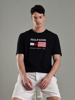Tommy Hilfiger - Men Navy Blue Cotton Regular Fit T-Shirt