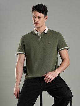 Tommy Hilfiger - Men Olive Cotton Regular Fit Polo T-Shirt