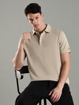 Tommy Hilfiger - Men Beige Cotton Regular Fit Polo T-Shirt