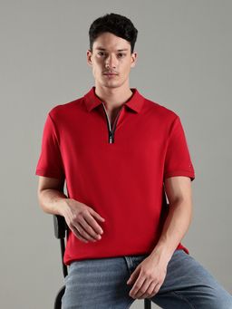 Tommy Hilfiger - Men Red Cotton Regular Fit Polo T-Shirt