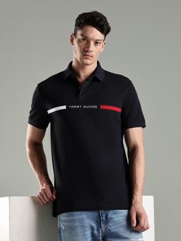 Tommy Hilfiger - Men Navy Blue Cotton Regular Fit Polo T-Shirt