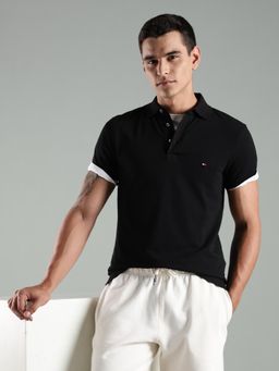 Tommy Hilfiger - Men Black Cotton Slim Fit Polo T-Shirt