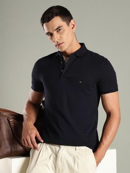 Tommy Hilfiger - Men Navy Blue Cotton Slim Fit Polo T-Shirt