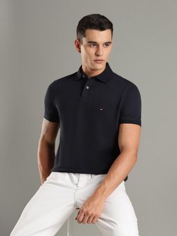 Tommy Hilfiger - Men Navy Blue Cotton Regular Fit Polo T-Shirt