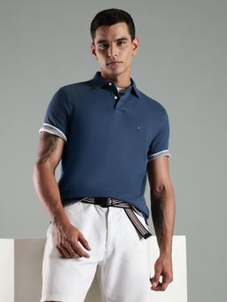 Tommy Hilfiger - Men Blue Cotton Regular Fit Polo T-Shirt