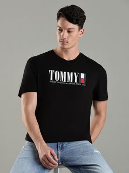 Tommy Hilfiger - Men Black Cotton Regular Fit T-Shirt
