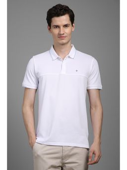 Louis Philippe - Men White Cotton Blend Slim Fit Polo T-Shirt