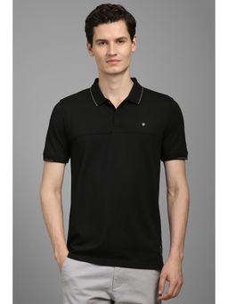 Louis Philippe - Men Black Cotton Blend Slim Fit Polo T-Shirt