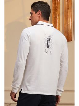 Peter England - Men White Cotton Regular Fit Polo T-Shirt