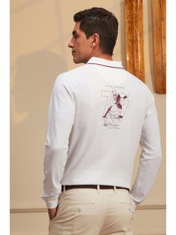 Peter England - Men White Cotton Regular Fit Polo T-Shirt