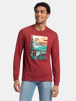 Jockey - Us82 Men Super Combed Cotton Printed Round Neck T-Shirt - Red Melange
