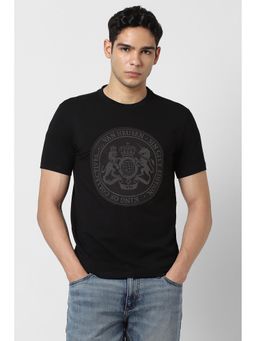 Van Heusen - Men Black Cotton Blend Slim Fit T-Shirt