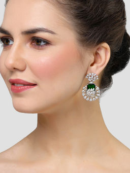 Karatcart - Silver Toned Green Cubic Zirconia Studded Drop Earrings for Women