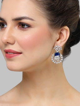 Karatcart - Silver Toned Blue Cubic Zirconia Studded Drop Earrings for Women