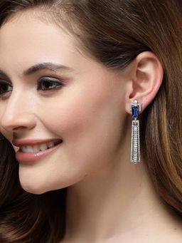 Karatcart - Blue Cubic Zirconia Studded Silver Plated Drop Earrings for Women