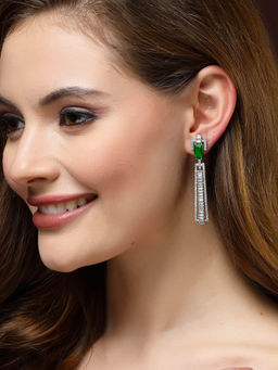 Karatcart - Green Cubic Zirconia Studded Silver Plated Drop Earrings for Women