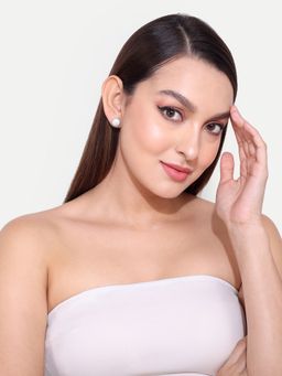 Abdesigns - Silver Plated Round American Diamond Stud Earrings