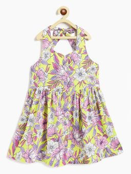 Campana - Girls Cheryl Halter Neck Dress Tropical Floral Print Pink Yellow