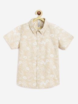 Campana - Boys Yuki Short Sleeve Cotton Shirt Hawaiian Print Beige White