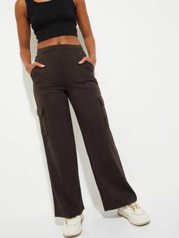 max - Women Pintuck Straight Leg Brown Cargo