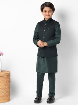 Uri and MacKenzie - Kid'S Silk Blend Kurta and Pant and Nehru Jacket-Green