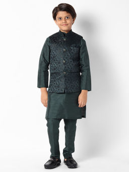 Uri and MacKenzie - Kid'S Silk Blend Kurta and Pant and Nehru Jacket-Green