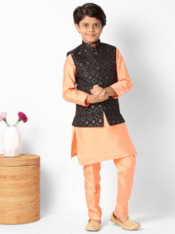 Uri and MacKenzie - Kid'S Silk Blend Kurta and Pant and Nehru Jacket-Orange
