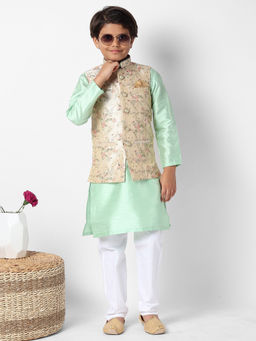 Uri and MacKenzie - Kid'S Silk Blend Kurta and Pant and Nehru Jacket-Green