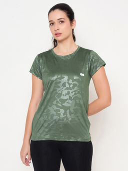 Clovia - Camouflage Print T-Shirt in Sage Green