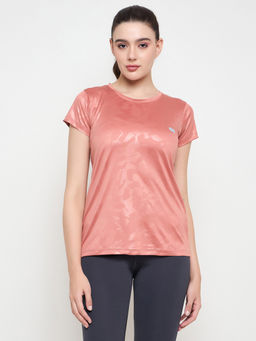 Clovia - Camouflage Print T-Shirt in Peach