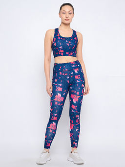 Clovia - High Rise Tights with Medium Impact Padded Non-Wired Sports Bra Navy Blue (Set of 2)