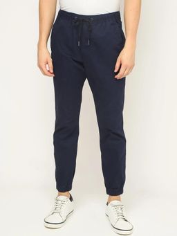 GAP - Men Navy Blue Cotton Regular Fit Solid Casual Trouser