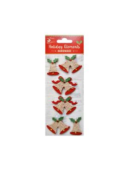 Little Birdie - Christmas Embellishments - Burlap Bells, 6 Peaces (Pack of 3)