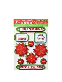 Little Birdie - Christmas Decorative 3D Embellishments- Poinsettia Wishes, 10 Peaces (Pack of 3)