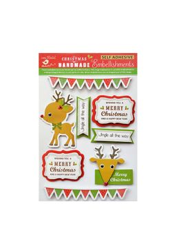 Little Birdie - Christmas Decorative 3D Embellishments- Reindeer Wishes, 8 Peaces (Pack of 3)