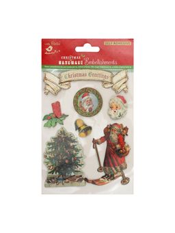 Little Birdie - Christmas Vintage Assorted EMB Holiday Elements 7 Peaces (Pack of 3)