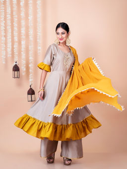 Empress Pitara - Roohi Grey Kurta And Palazzo With Dupatta (Set of 3)