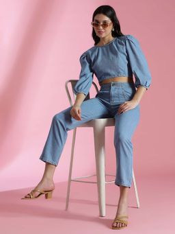 Belliskey - Women Slim Fit Denim Top & Jeans (Set of 2)