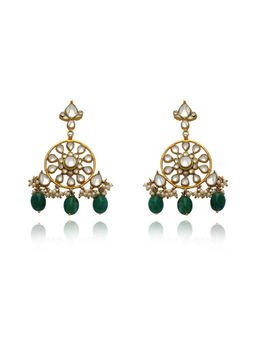 TIZORA - Green Drops Pachi Kundan Earrings