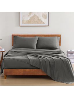 LANE LINEN - 100% Organic Cotton Fitted Bedsheet with Pillow Covers - Dark Grey